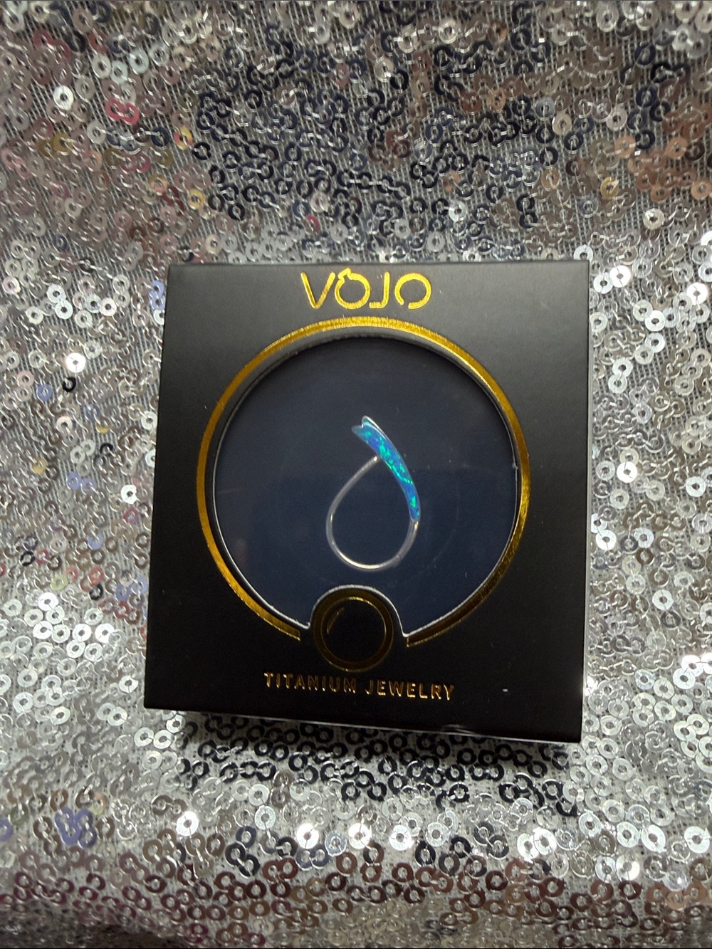 Blue Opal Titanium Drop Septum Ring, 16g